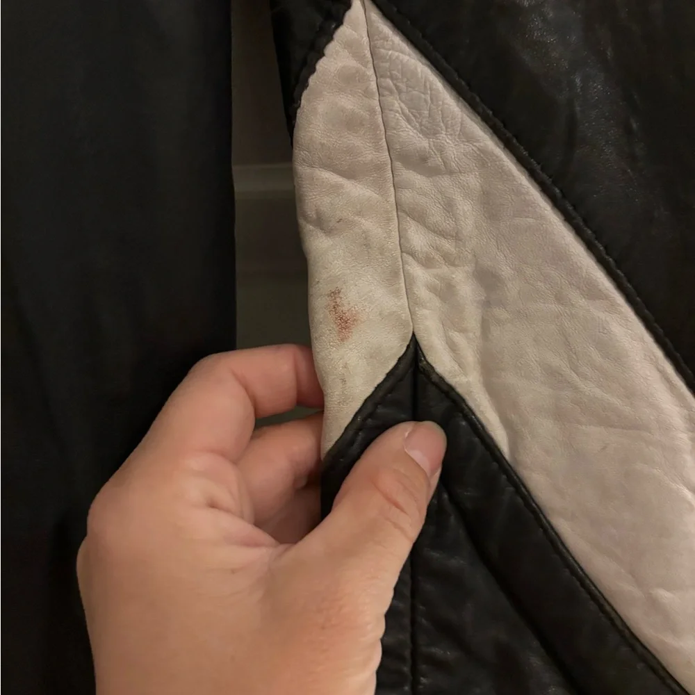 Vintage handmade hand stitched fine real leather jacket two tone white stripe - Picture 4 of 15